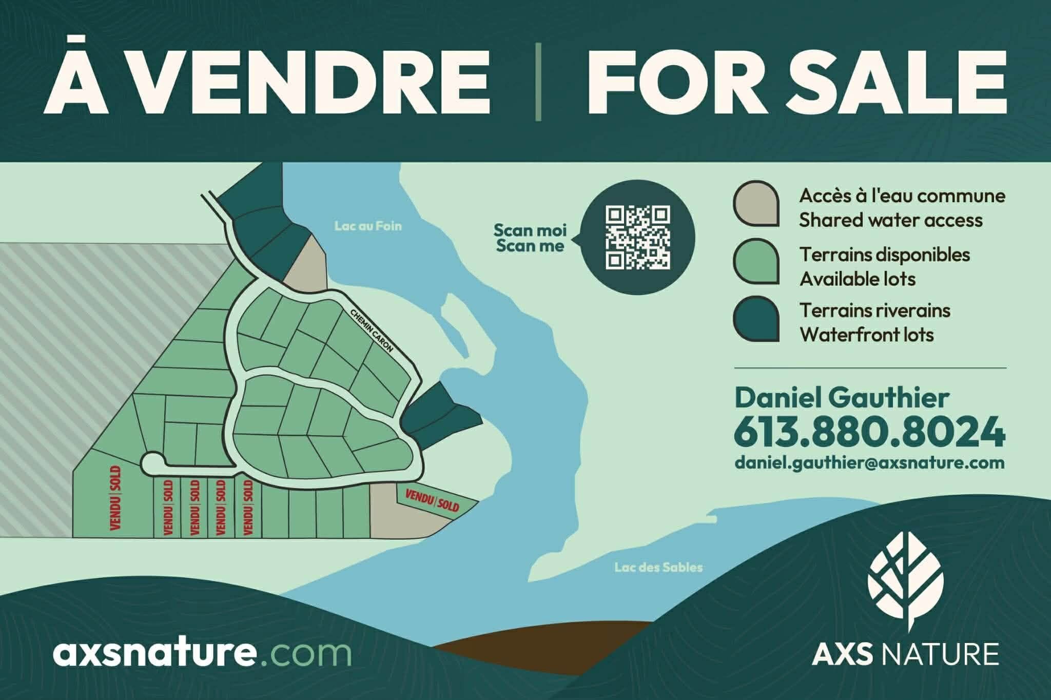 AXS Nature development plan — lots along Chemin Caron near Lac au Foin and Lac des Sables